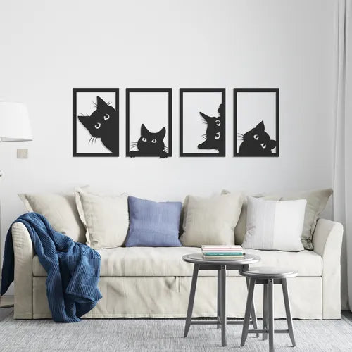 Kit 4 Quadros Vazados Gato Preto