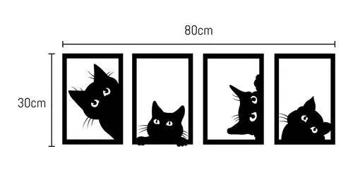 Kit 4 Quadros Vazados Gato Preto